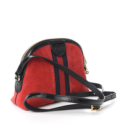 Gucci Suede Patent Web GG Small Ophidia Dome Shoulder Bag Hibiscus Red 2 of 9