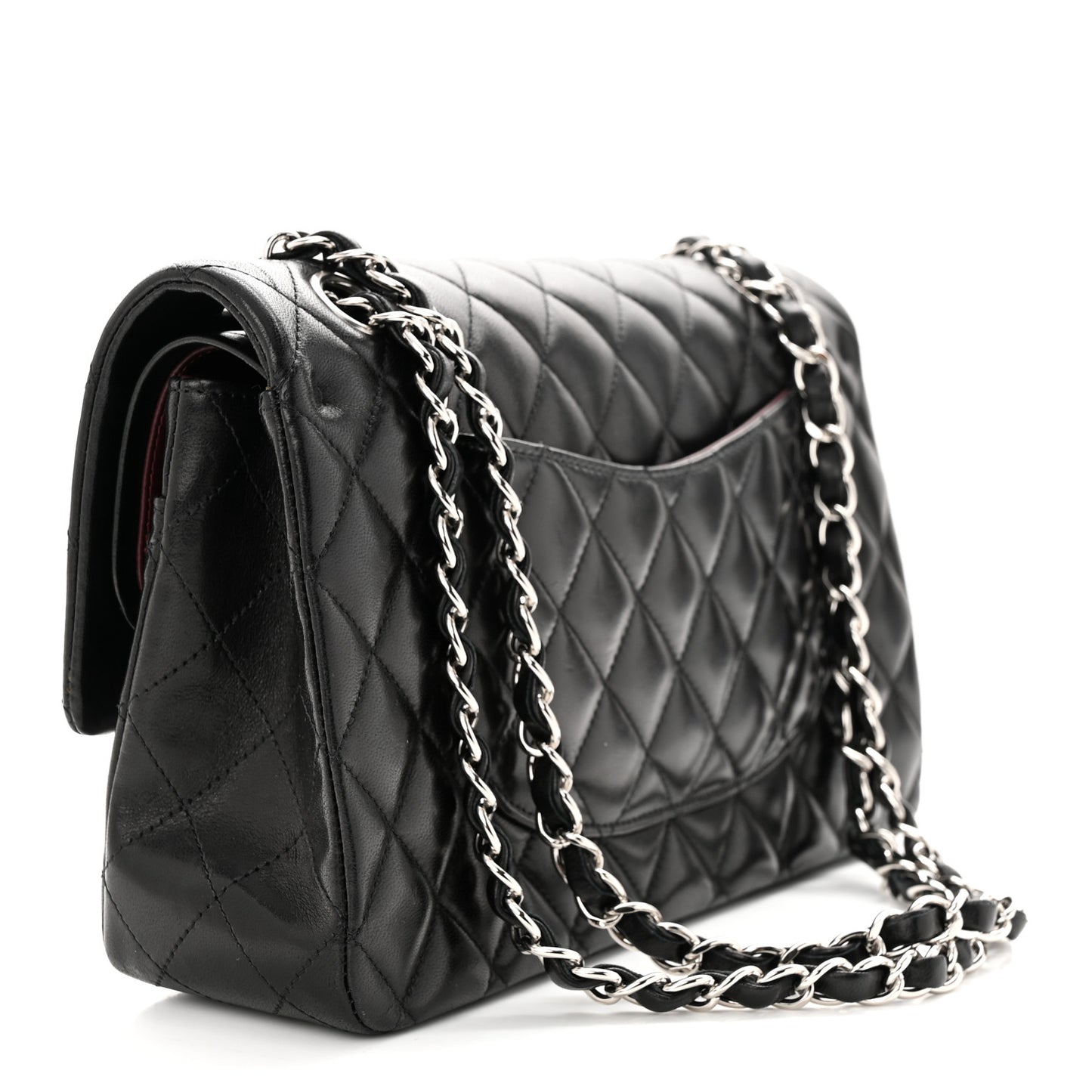Lambskin Quilted Medium Double Flap Black