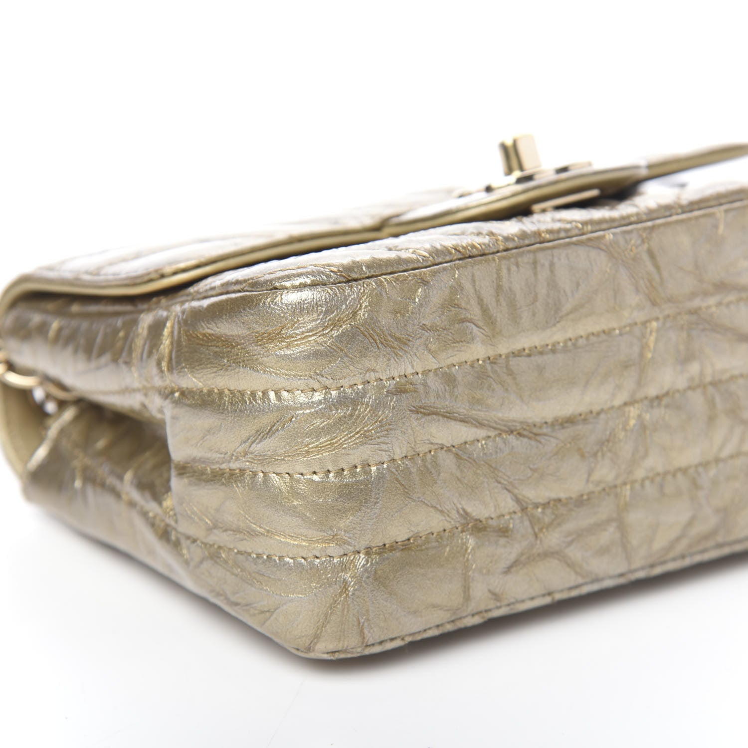 Chanel Patent Metallic Crumpled Calfskin Chevron Quilted Mini Square Flap Gold 8 of 10