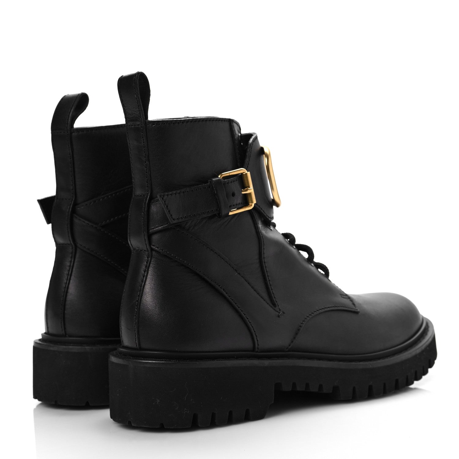 Valentino Garavani Calfskin Womens VLOGO 35mm Combat Boots 37.5 Black 6 of 12