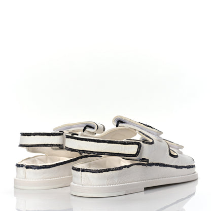 Chanel Calfskin Printed Velcro Dad Sandals 39 White Black 4 of 8