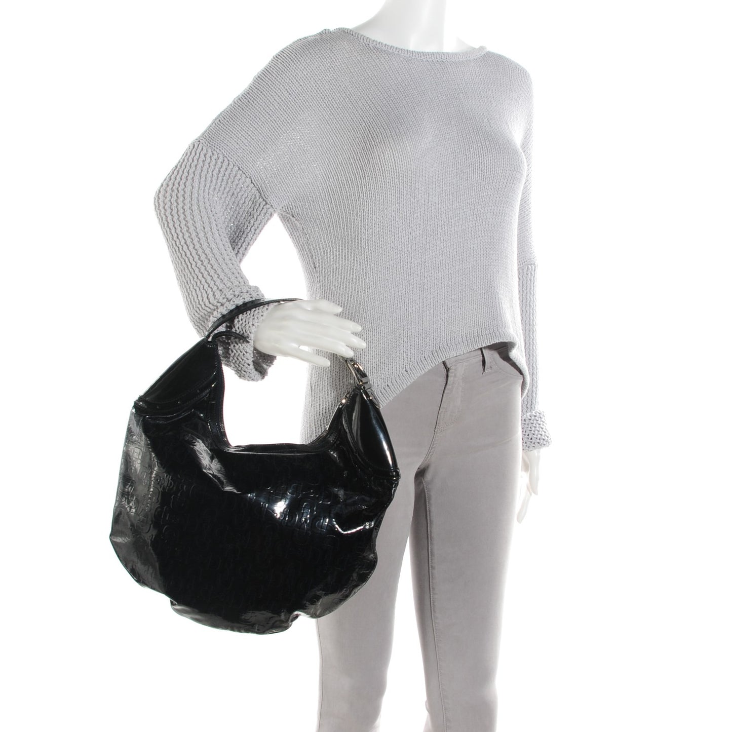 Patent Calfskin Horsebit Embossed Glam Hobo Navy