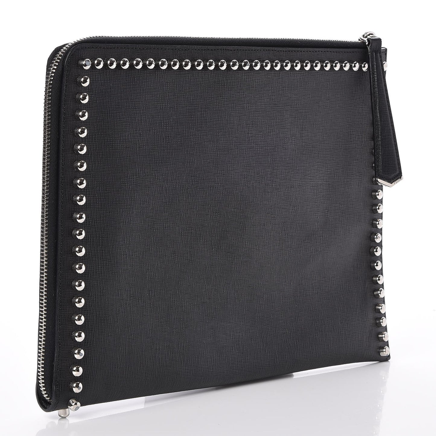 Vitello Elite Mink Fur Studded Karlito Zip Around Pouch Black