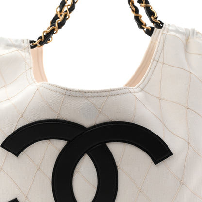 Chanel Denim Calfskin Quilted Coco Beach Small Shopping Tote White Black 9 of 11