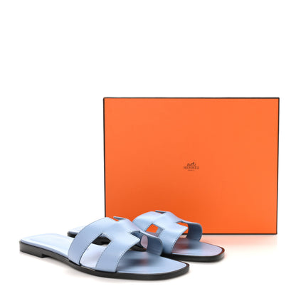 Hermes Box Calfskin Oran Sandals 40.5 Light Bleu 10 of 10