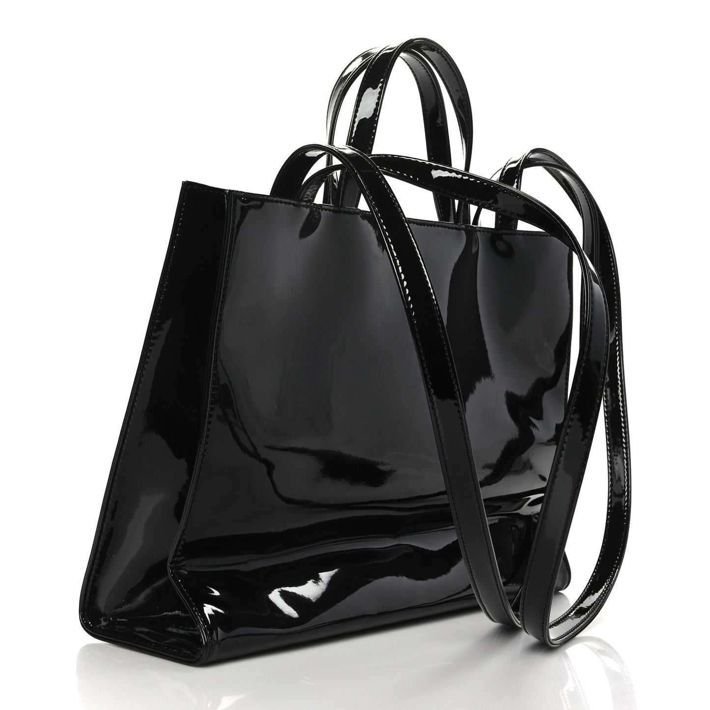 Patent Vegan Leather Medium Shopping Bag Black