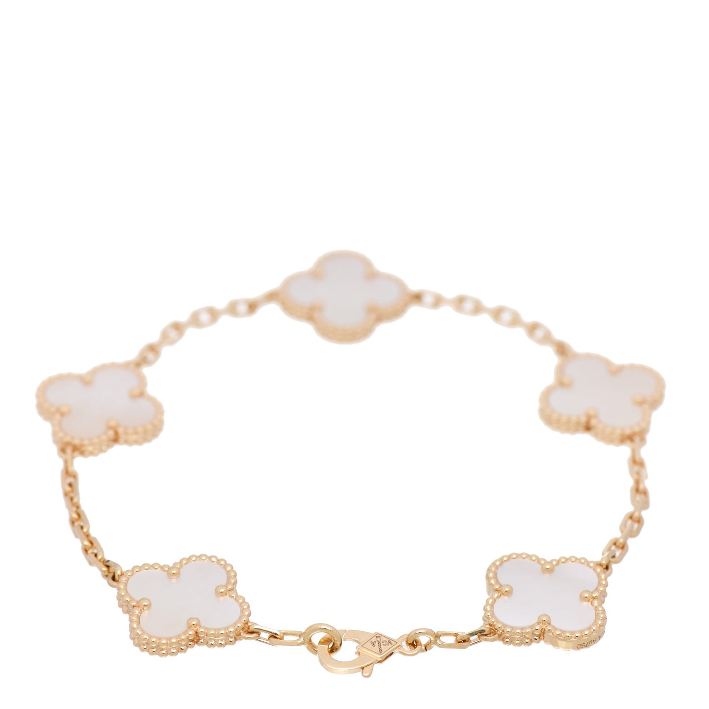 18K Yellow Gold Mother of Pearl 5 Motifs Vintage Alhambra Bracelet