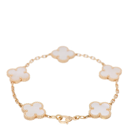 Van Cleef & Arpels 18K Yellow Gold Mother of Pearl 5 Motifs Vintage Alhambra Bracelet 2 of 6