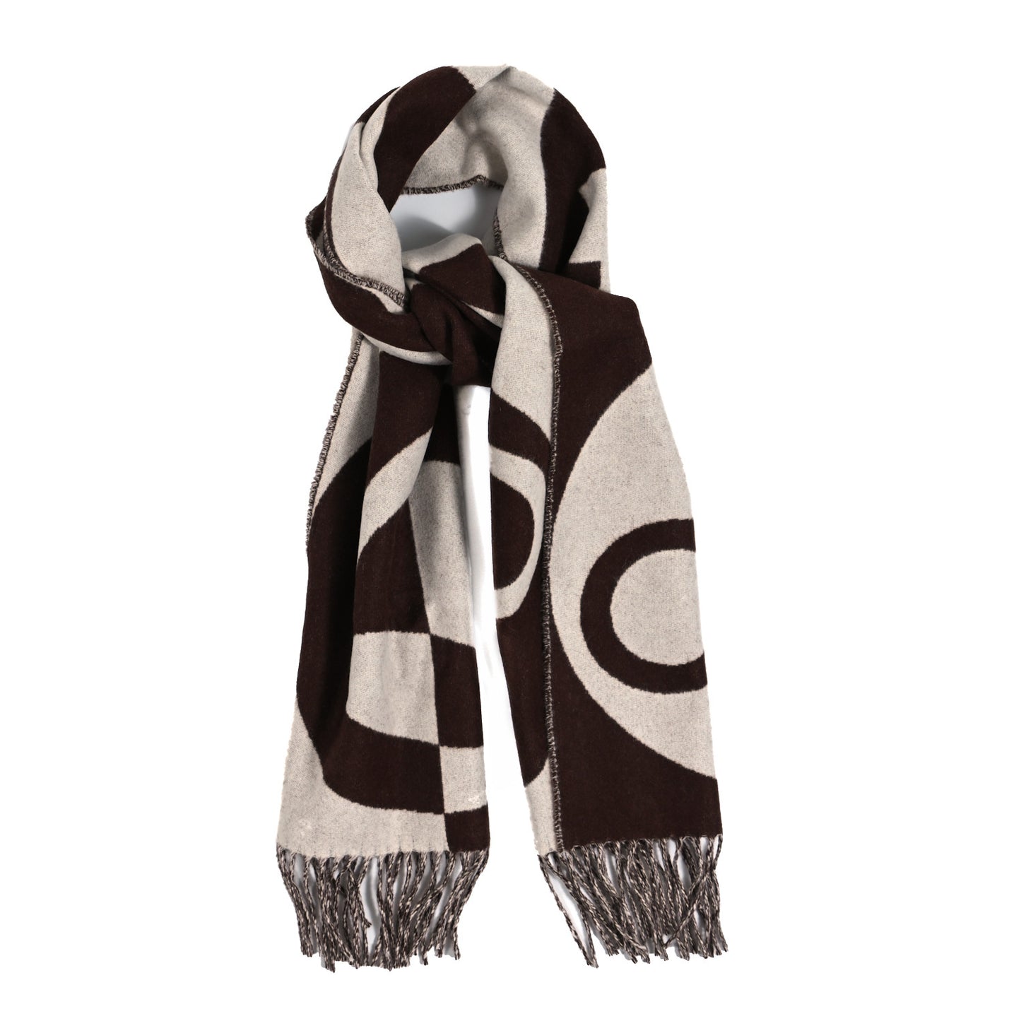 Cashmere Casaque Charms Muffler Brun Chocolat Ivoire