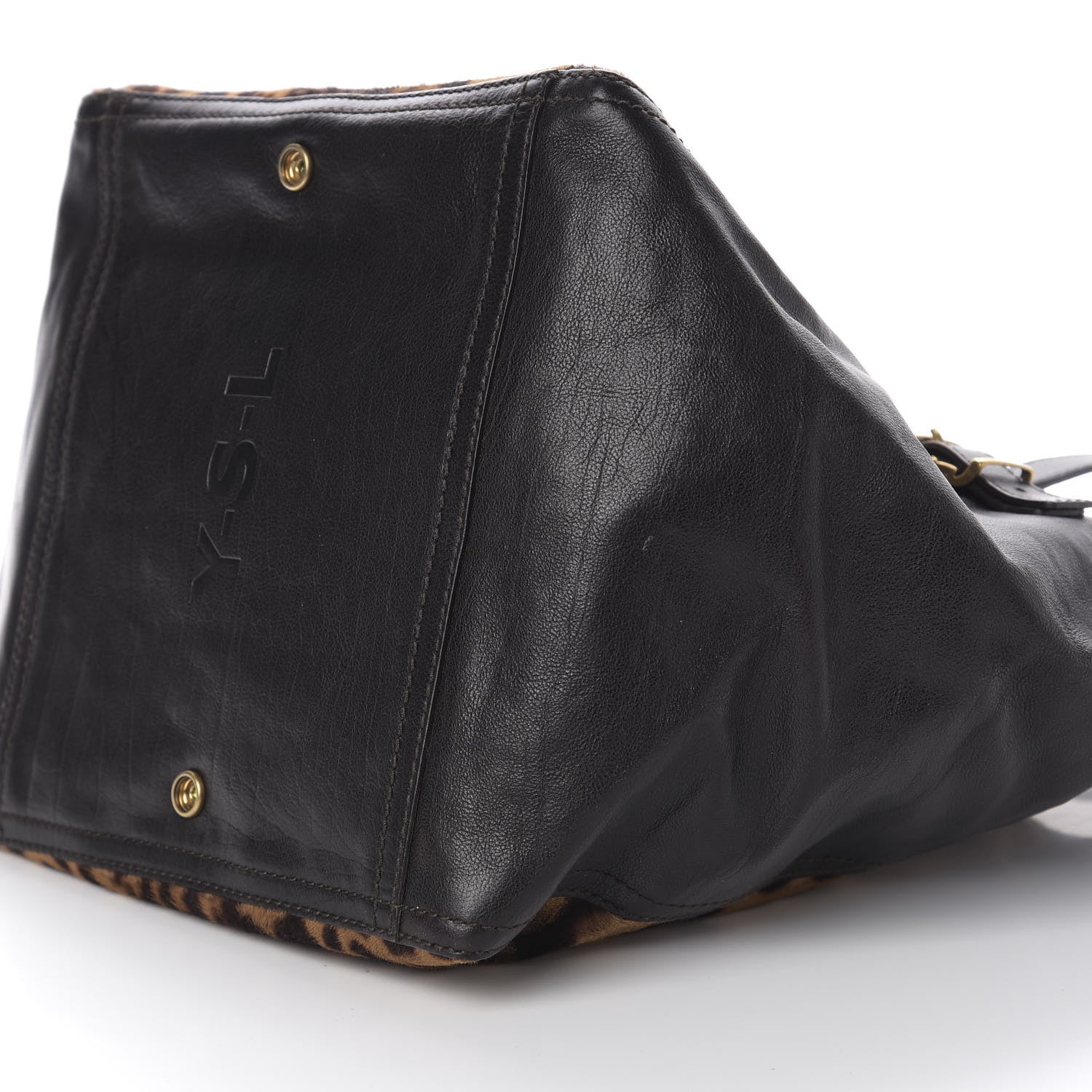 Saint Laurent Calfskin Leopard Print Pony Hair Medium Downtown Tote Dark Brown 8 of 10