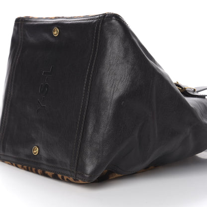 Saint Laurent Calfskin Leopard Print Pony Hair Medium Downtown Tote Dark Brown 8 of 10