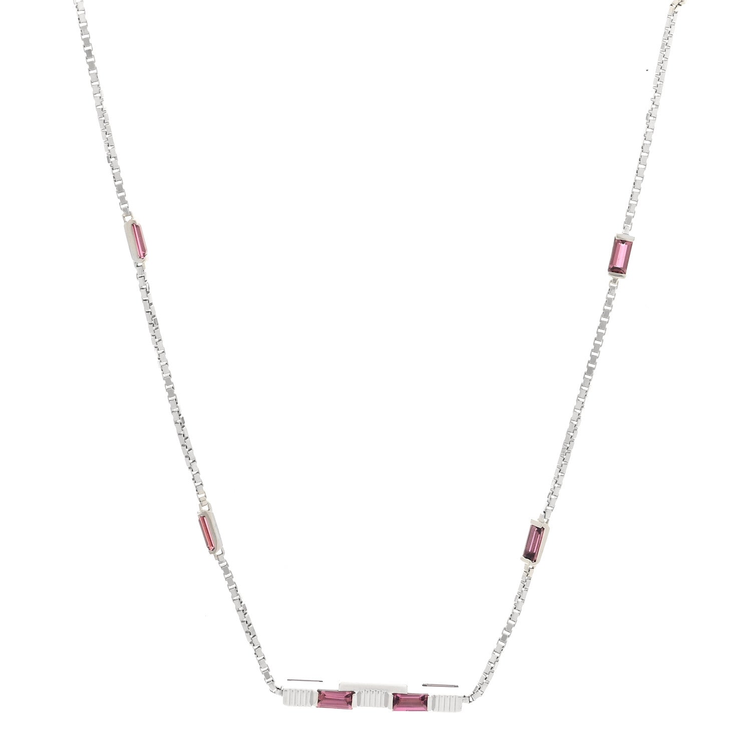 Gucci 18K White Gold Pink Tourmaline Link to Love Bar Necklace 1 of 6