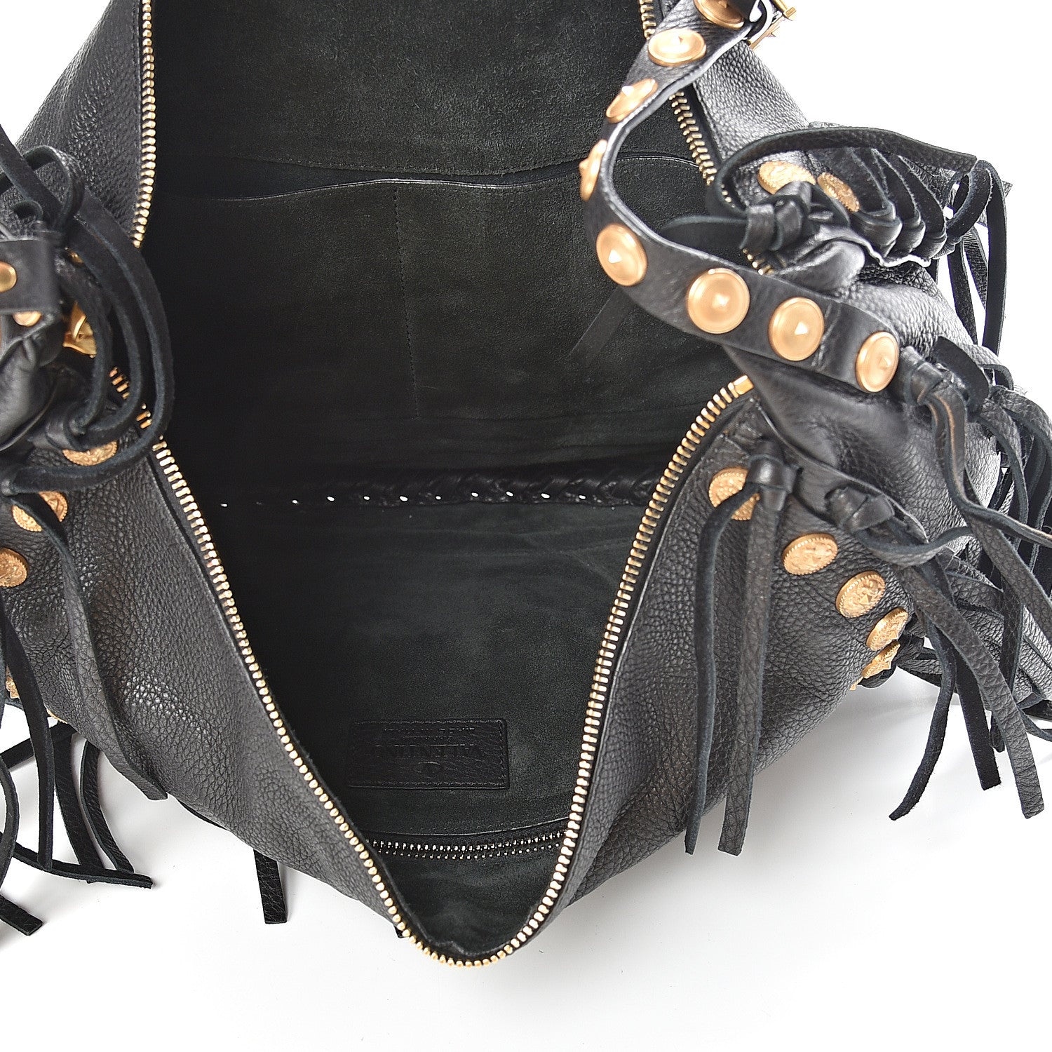 Valentino Garavani Grained Calfskin C-Rockee Fringe Hobo Black 4 of 10