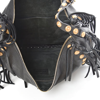Valentino Garavani Grained Calfskin C-Rockee Fringe Hobo Black 4 of 10