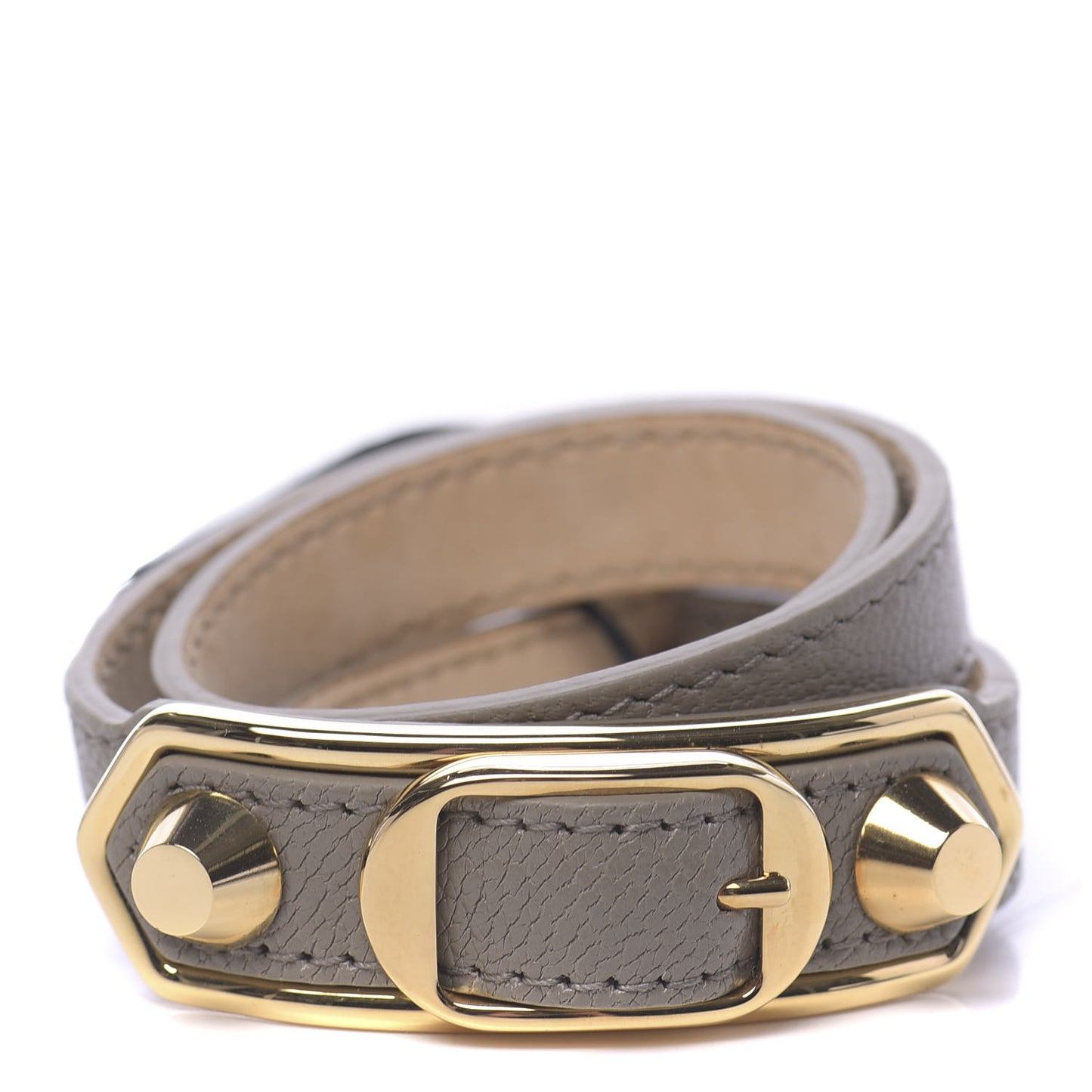 Chevre Hamilton Gold Metallic Edge Hardware Triple Tour Bracelet S Gris Taupe