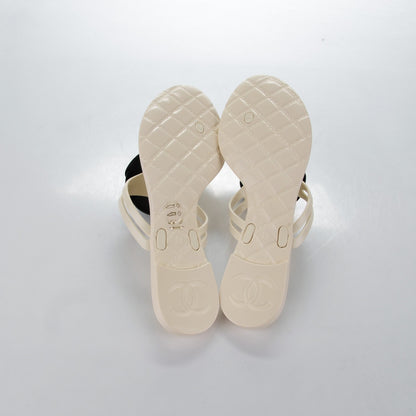 Chanel Jelly Camellia Thong Sandals 38 Ivory Black 5 of 8