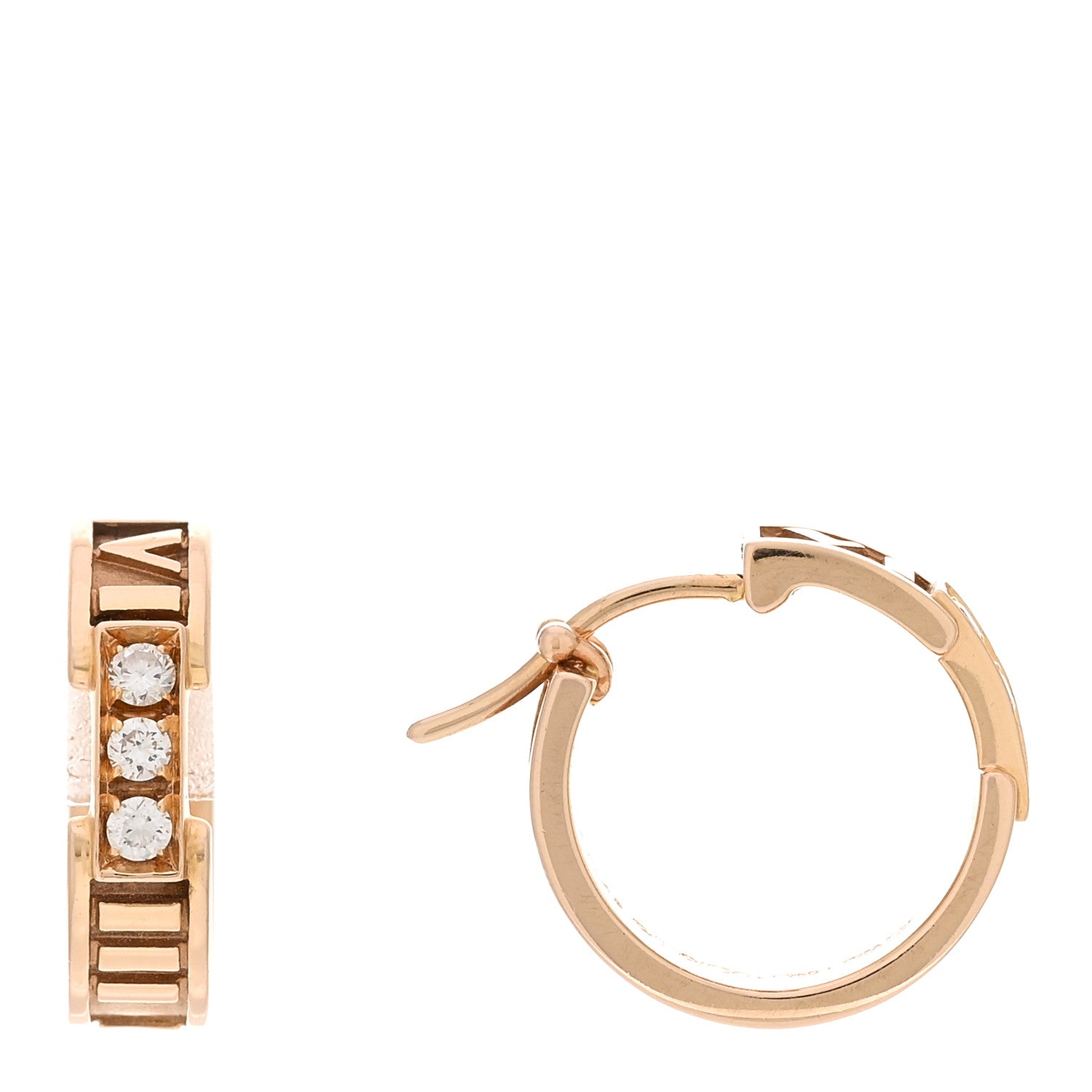 Tiffany 18K Rose Gold Diamond Atlas Hoop Earrings 1 of 5