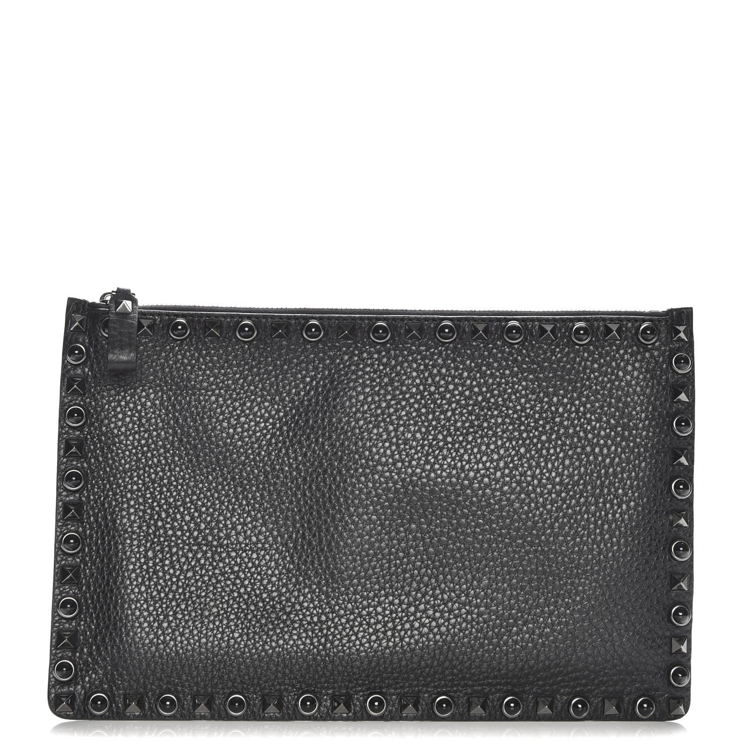 Valentino Garavani Pebbled Calfskin Onyx Large Rockstud Rolling Zip Pouch Black 1 of 8