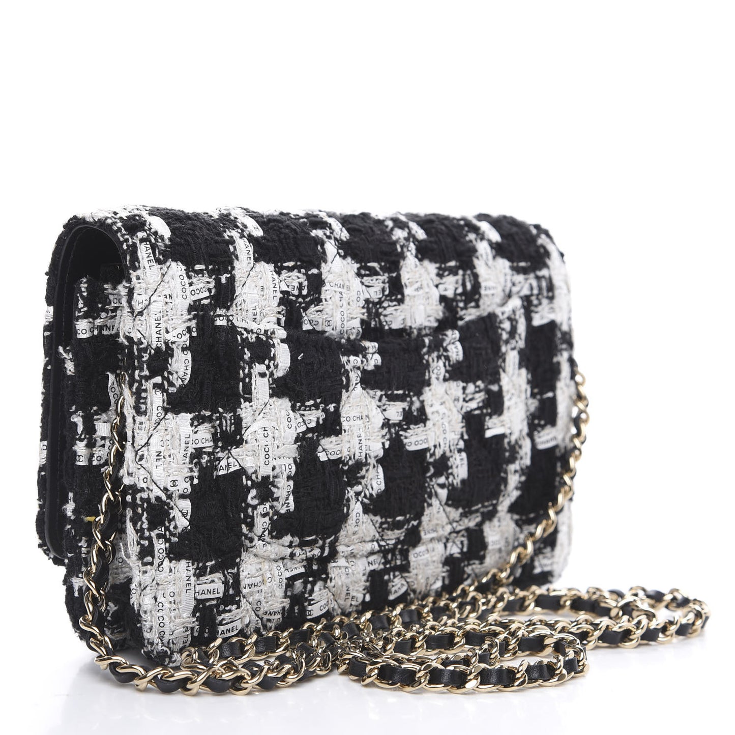 Tweed Quilted Wallet On Chain WOC Black Ecru White