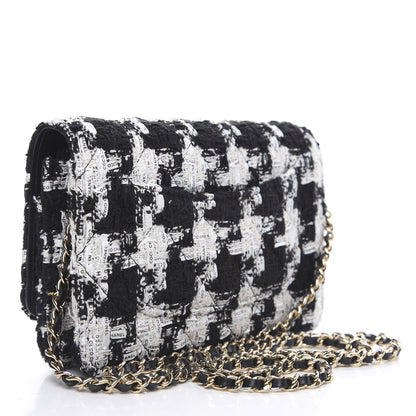 Chanel Tweed Quilted Wallet On Chain WOC Black Ecru White 2 of 10