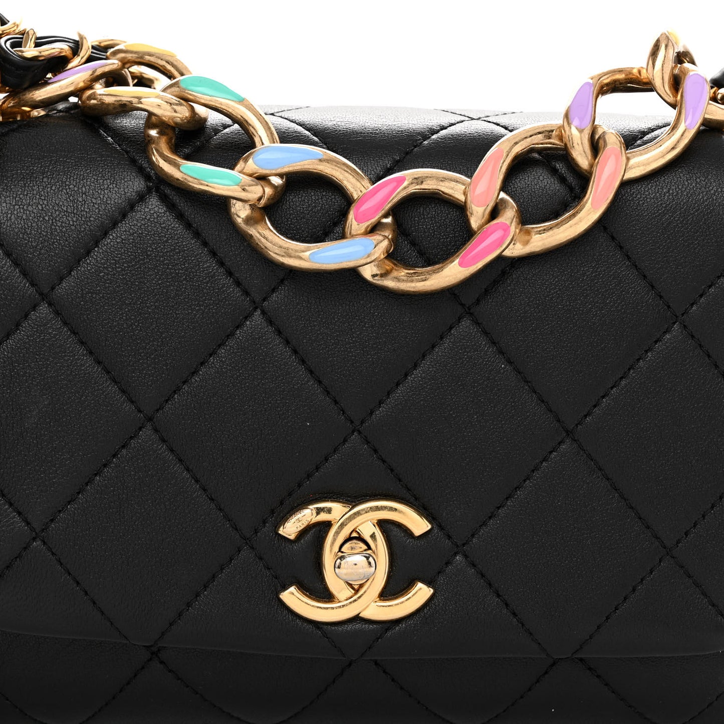 Lambskin Quilted Small Color Match Flap Black Multicolor