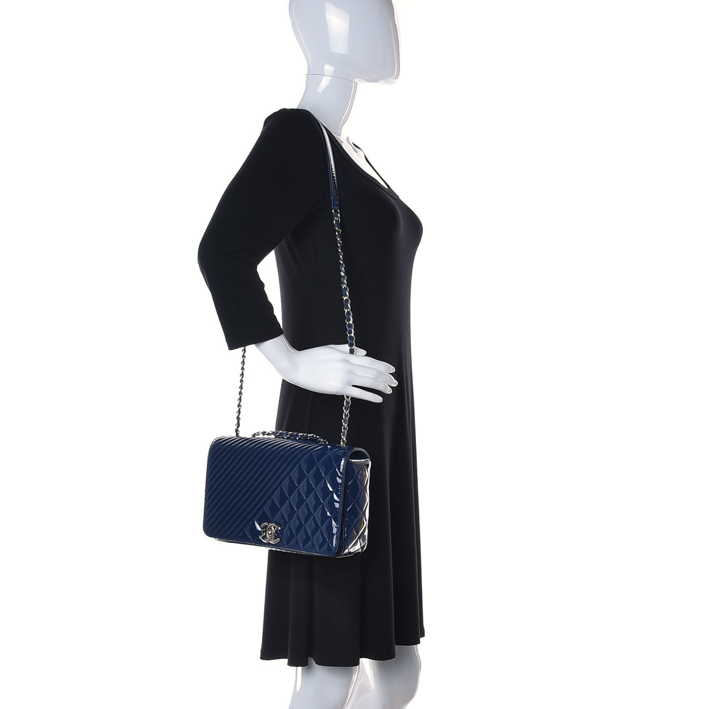 Patent Quilted Small Coco Boy Flap Navy