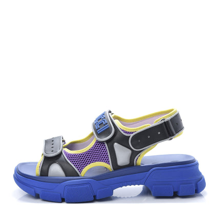 Gucci X SEGA Calfskin Mesh Mens Aguru Sandals 9 Black Blue Purple 1 of 8