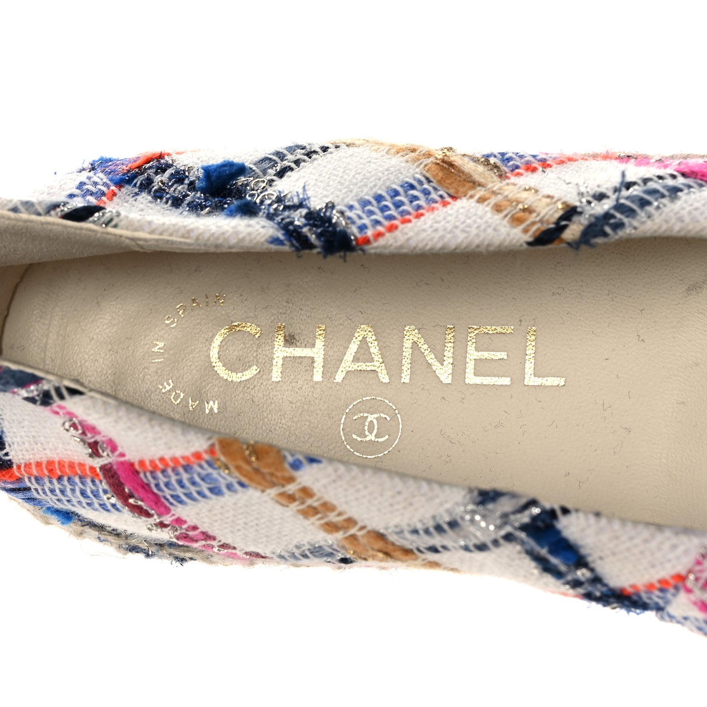 Tweed Grosgrain CC Espadrilles 39 White Blue Pink Green Black