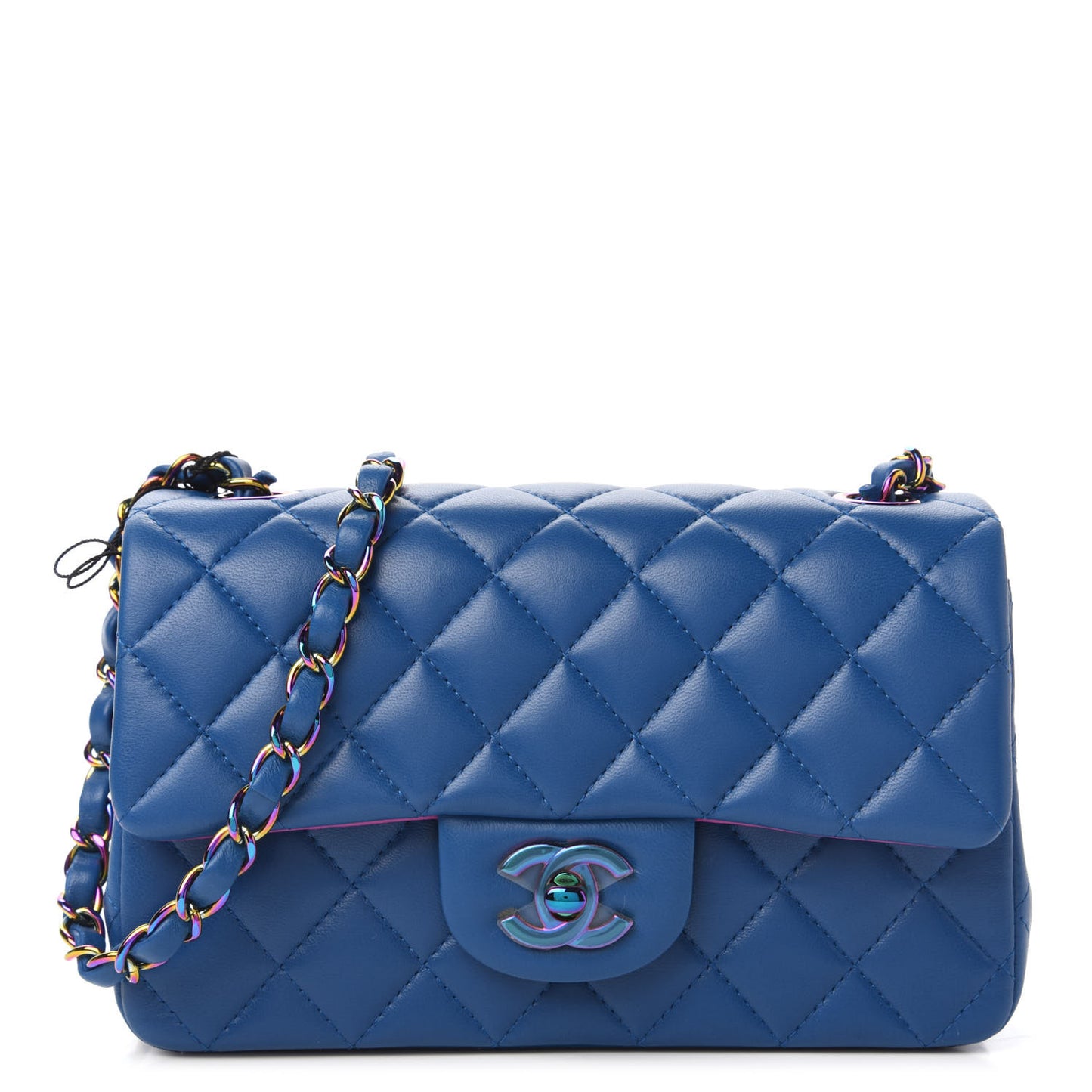 Lambskin Quilted Mini Rectangular Flap Blue Purple