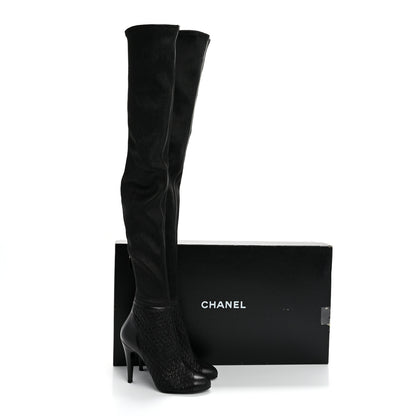 Chanel Calfskin Embossed Cap Toe CC Over The Knee Boots  40 Black 10 of 10