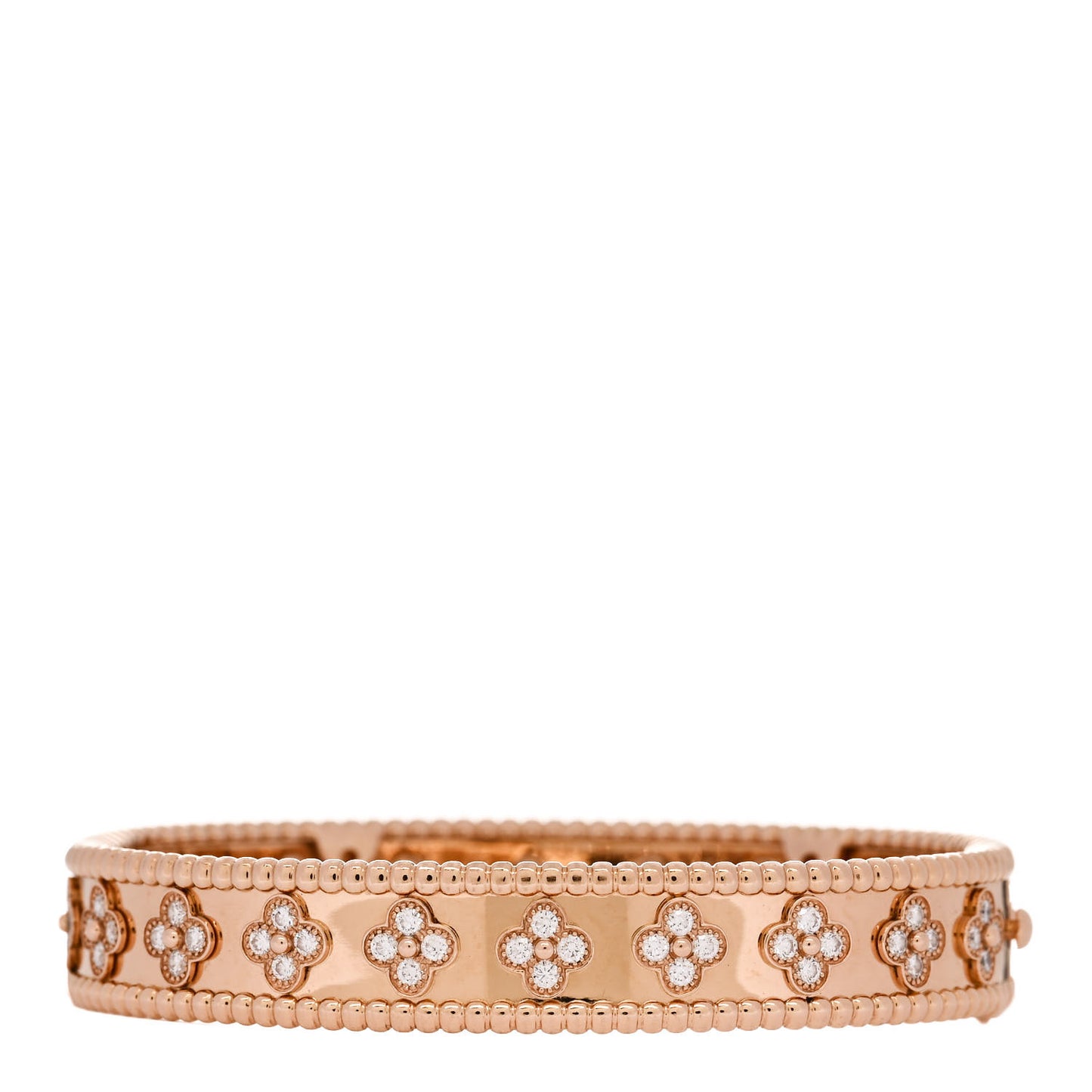 18K Rose Gold Diamond Perlee Clovers Bangle Bracelet M