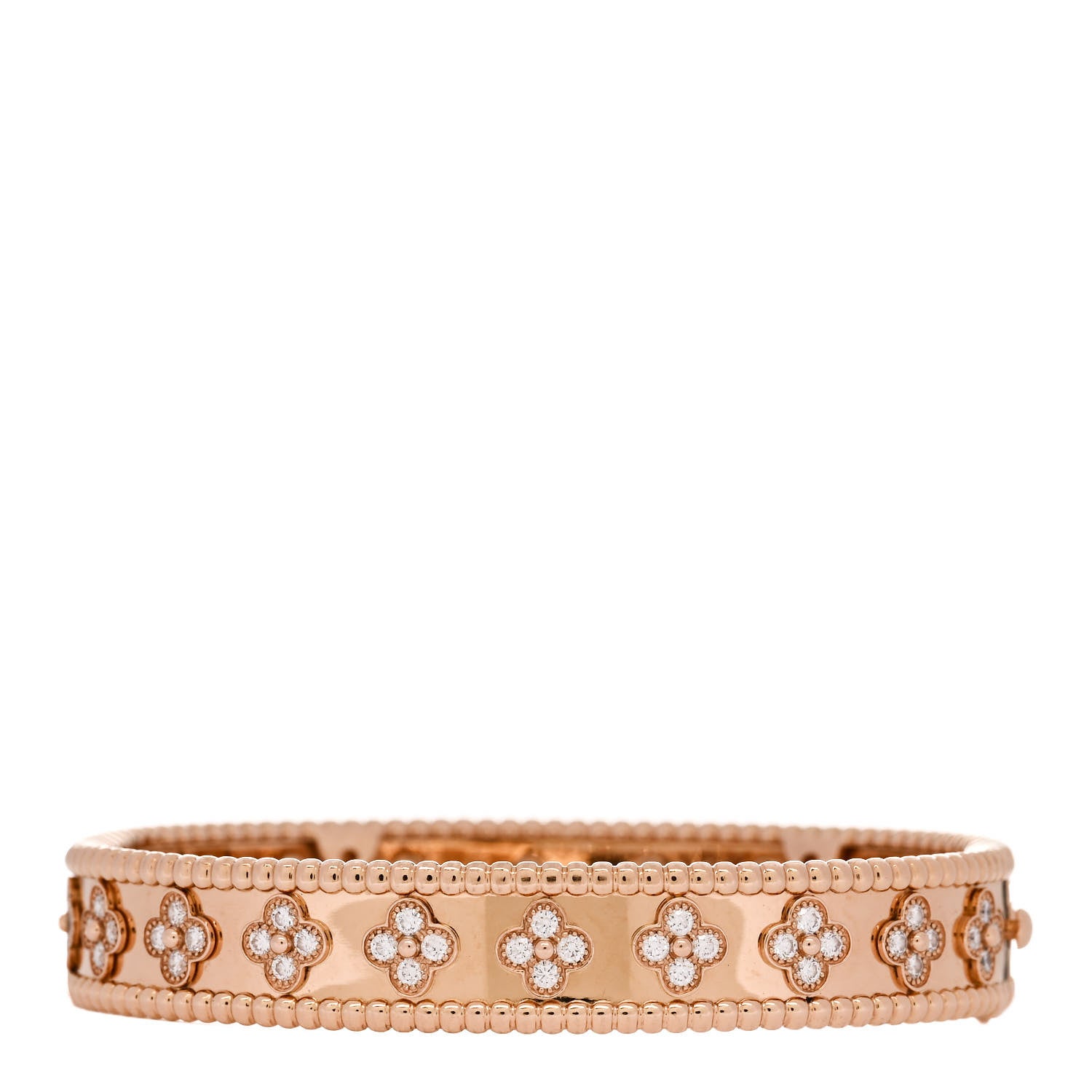 Van Cleef & Arpels 18K Rose Gold Diamond Perlee Clovers Bangle Bracelet M 2 of 4