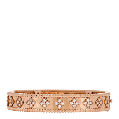 Van Cleef & Arpels 18K Rose Gold Diamond Perlee Clovers Bangle Bracelet M 2 of 4