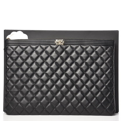 Chanel Lambskin Quilted Large Boy Cosmetic Case Black 8 of 8