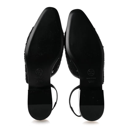 Chanel Glittered Wool Tweed Patent Calfskin Cap Toe CC Slingback Flats 37.5 Black 6 of 11