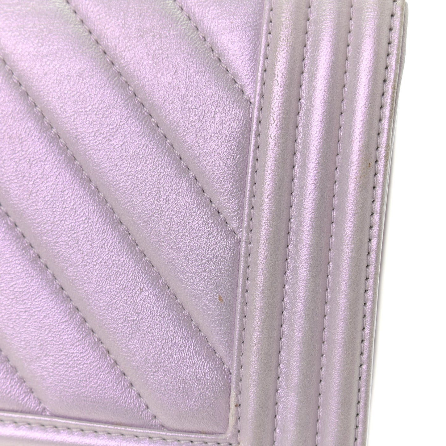 Metallic Lambskin Chevron Quilted Medium Boy Flap Purple