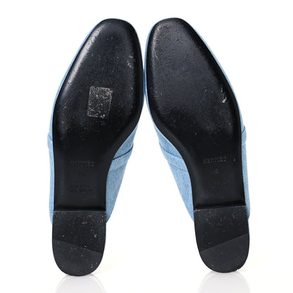 Hermes Denim Fringed Oz Mules 40 Bleu Clair 6 of 15