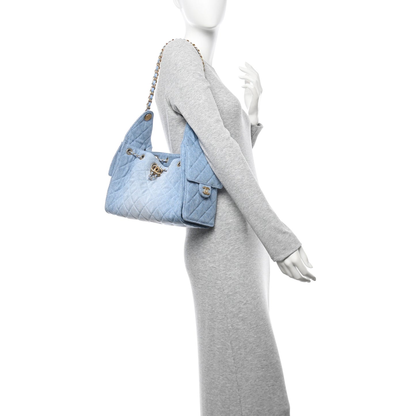 Washed Denim Quilted Small Chanel 25 Handbag Blue