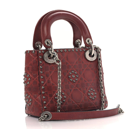 Christian Dior Calfskin Embossed Cannage Flower Studded Mini Lady Dior Bag Red 3 of 8