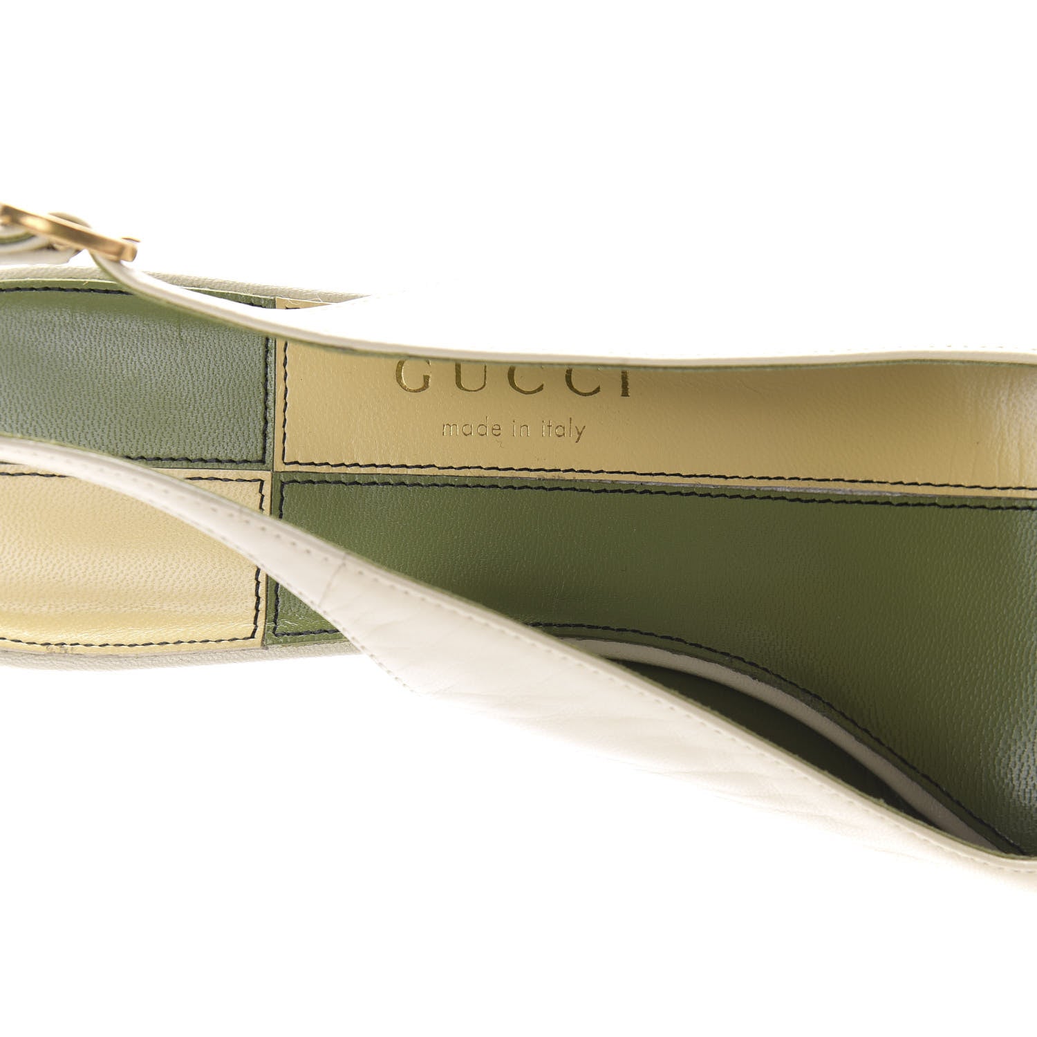 Gucci Malaga Kid Half Moon GG Square Toe Slingback Pumps 37 Vintage White 7 of 10