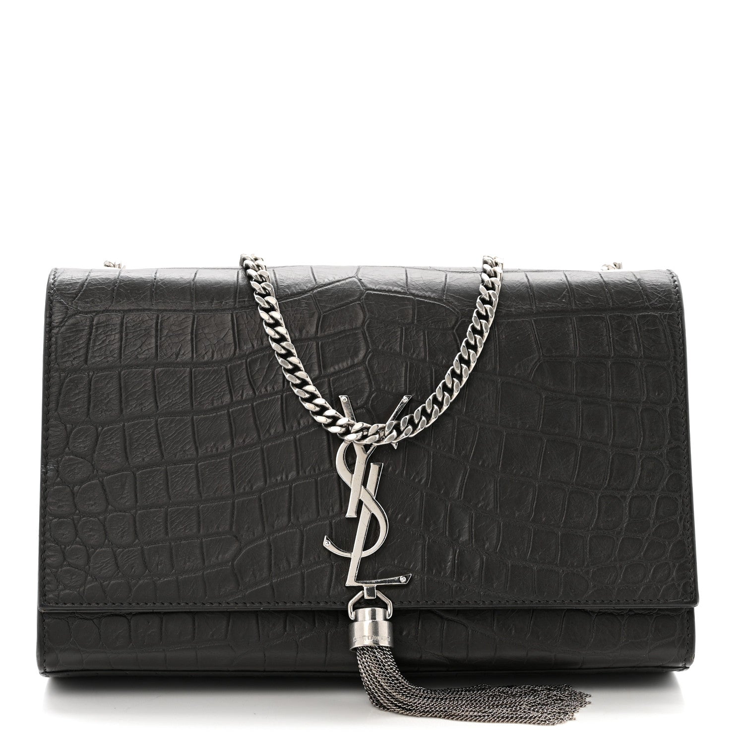 Saint Laurent Calfskin Crocodile Embossed Medium Classic Monogram Kate Tassel Satchel Storm 1 of 13