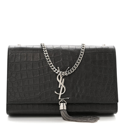 Saint Laurent Calfskin Crocodile Embossed Medium Classic Monogram Kate Tassel Satchel Storm 1 of 13