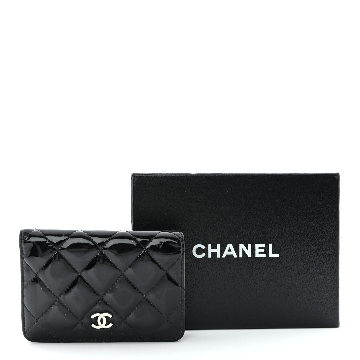 Patent Quilted Card Holder Wallet Black