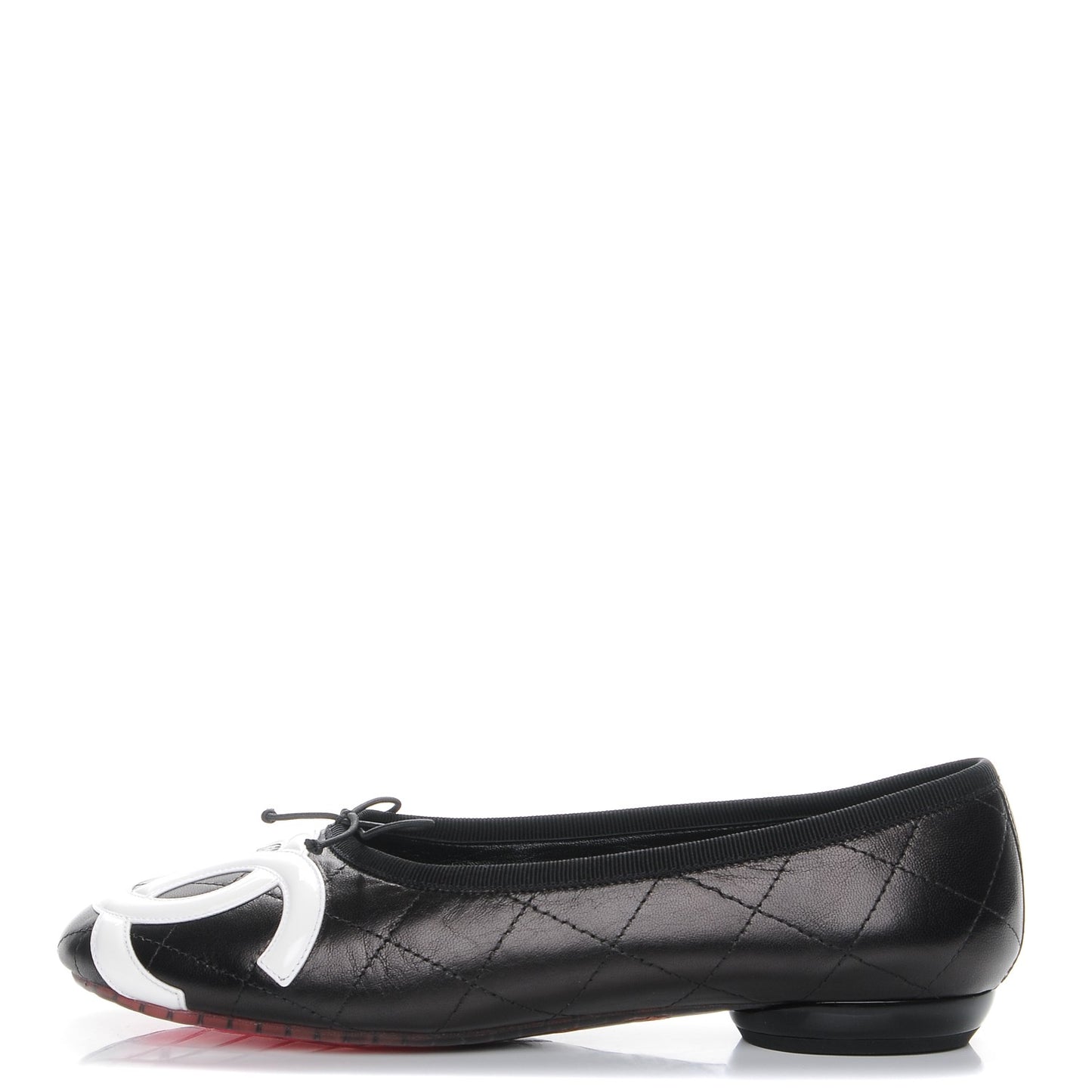 Lambskin Quilted Cambon Ballerina Flats 38 Black