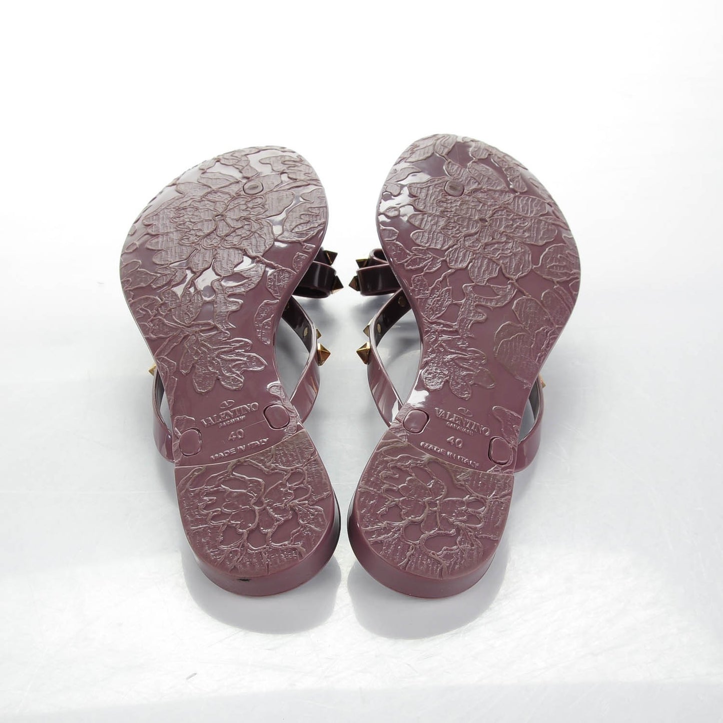 PVC Jelly Rockstud Bow Thong Sandals 40 Dark Mauve