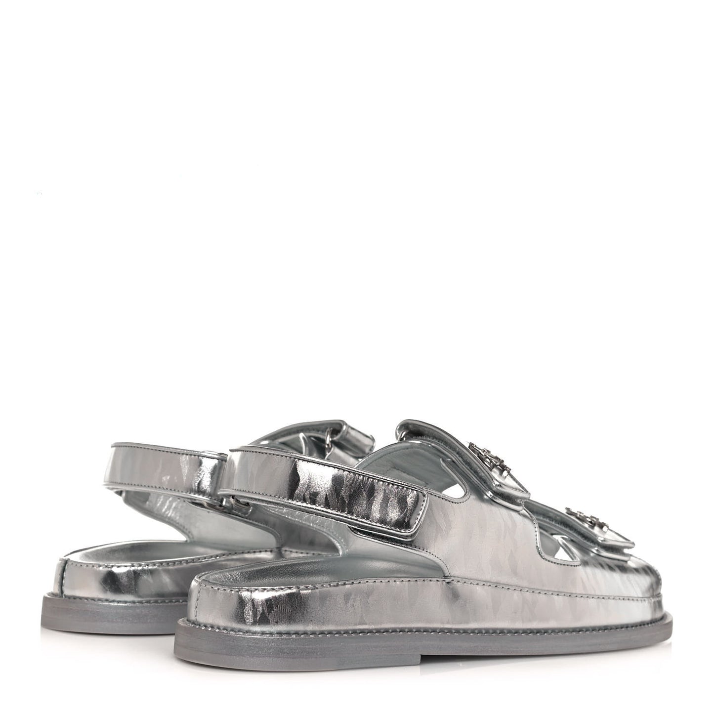 Laminated Calfskin Velcro Dad Sandals 39 Silver
