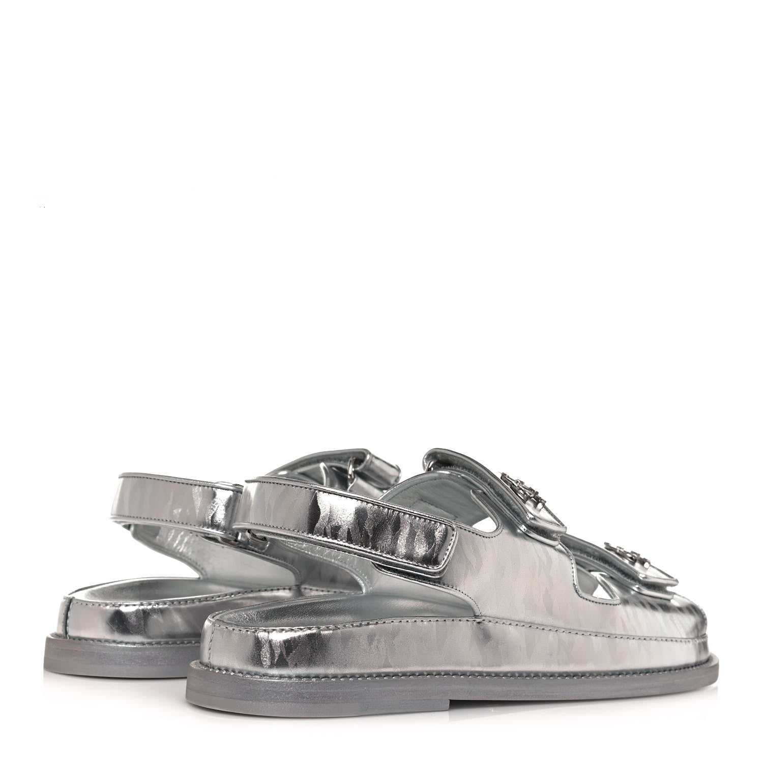 Chanel Laminated Calfskin Velcro Dad Sandals 39 Silver 4 of 8