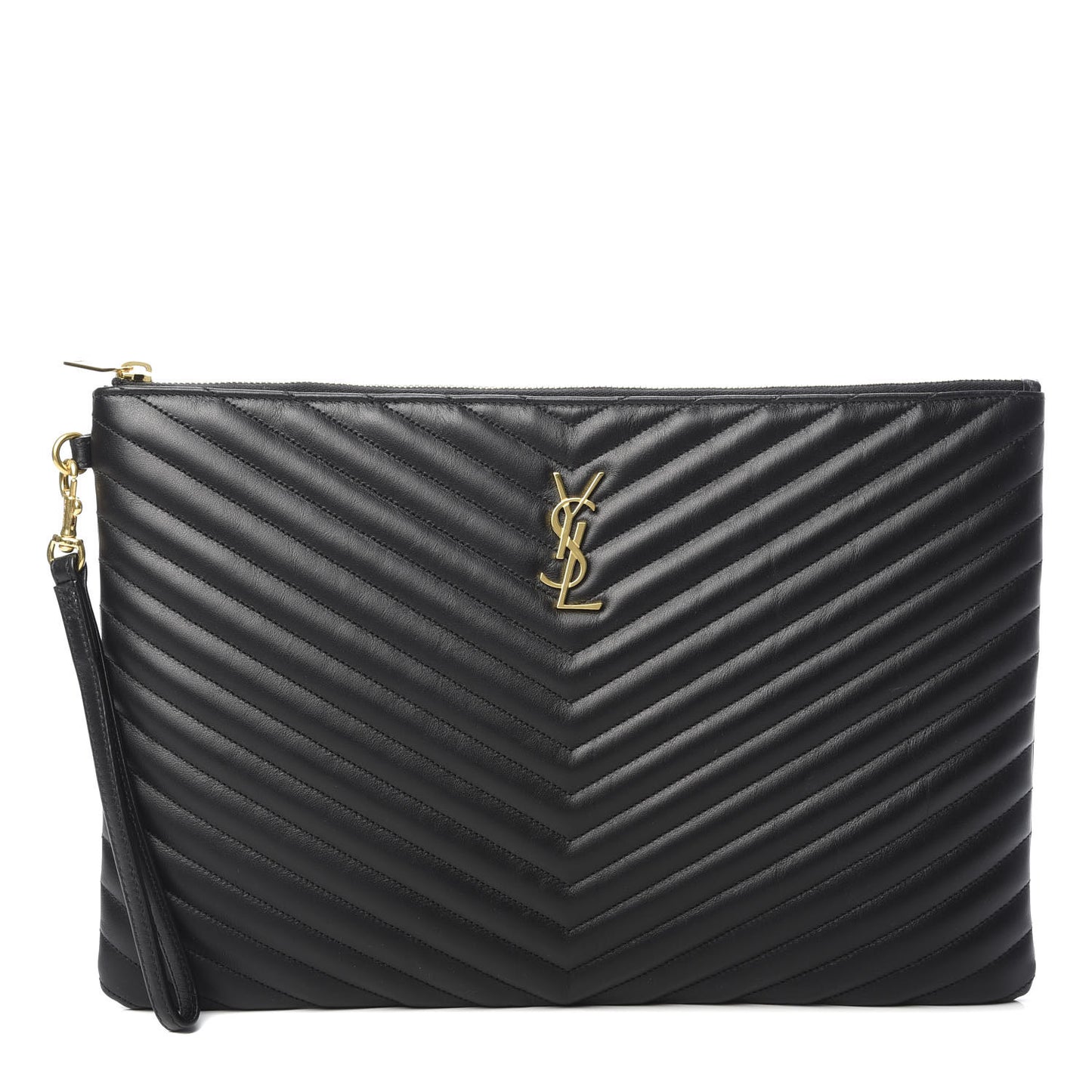 Calfskin Matelasse Chevron Monogram Document Holder Black