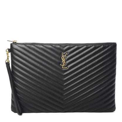 Saint Laurent Calfskin Matelasse Chevron Monogram Document Holder Black 1 of 8