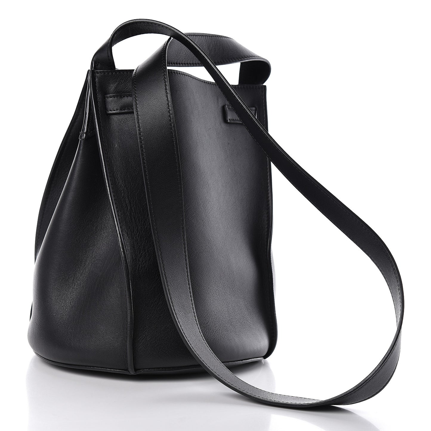 Smooth Calfskin Long Strap Big Bucket Bag Black
